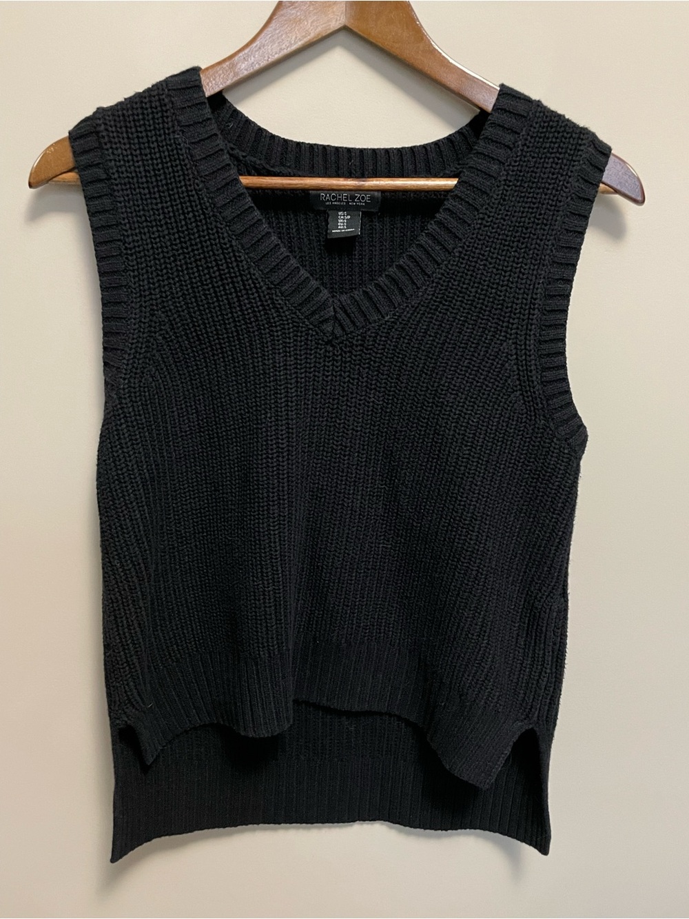 Rachel Zoe Black Ribbed V-Neck Knit Vest Women’s Small